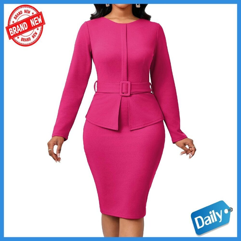 Long Sleeve Bodycon Pencil Dress Work Office Business Knee Length
